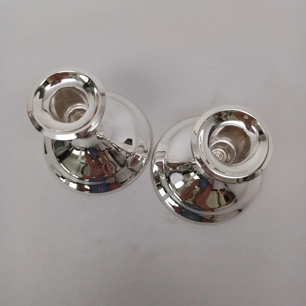 Vintage Silver Tone Weighted Trumpet Candlestick Holders Set of 2 Classic Decor